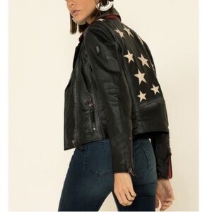 Mauri Black Leather Jacket with Beige Star Accents